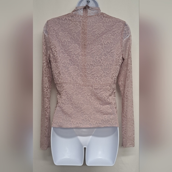 Kenar M Dusty Orchid Lace Top Body Lined Sheer Long Sleeve Hidden Zipper Back - Picture 3 of 5